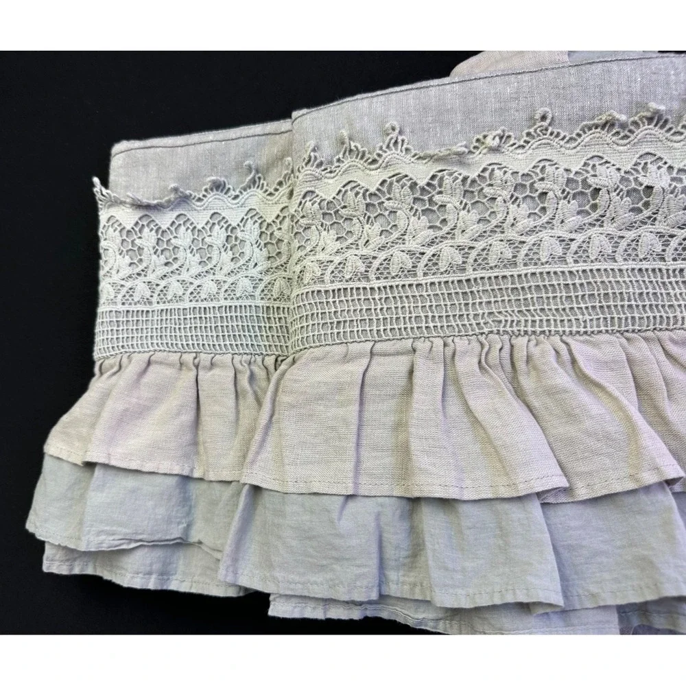 Linen Ruffle Crochet Pillow Shams King Set of‎ 2 Belgium Dove Gray Tie Back Lace